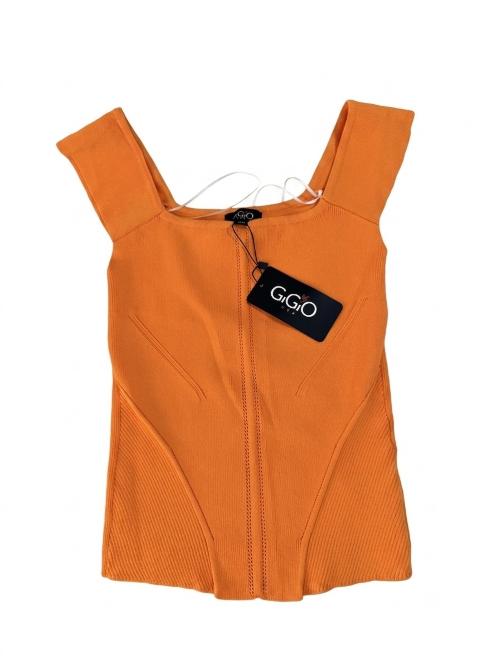 Women's Orange Square-Neck Knit Top